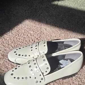 Marc Fisher Cream Loafers with Silver Studs